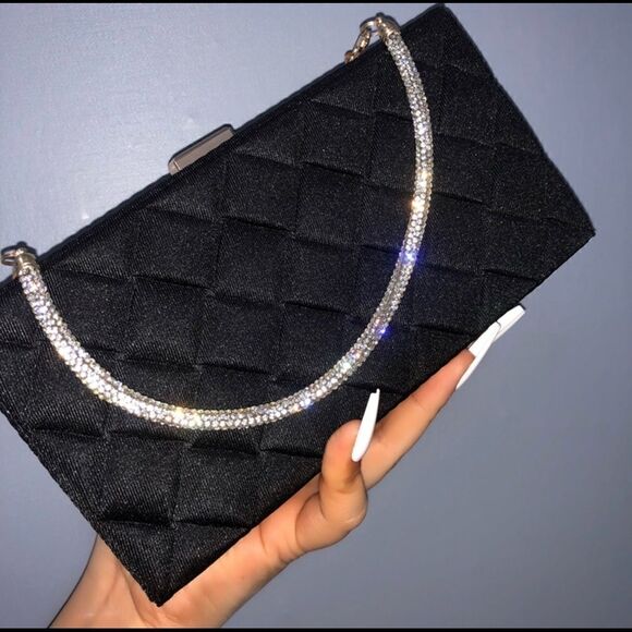 Black Bling Rhombi Rhinestone Purse clutch - Picture 3 of 6